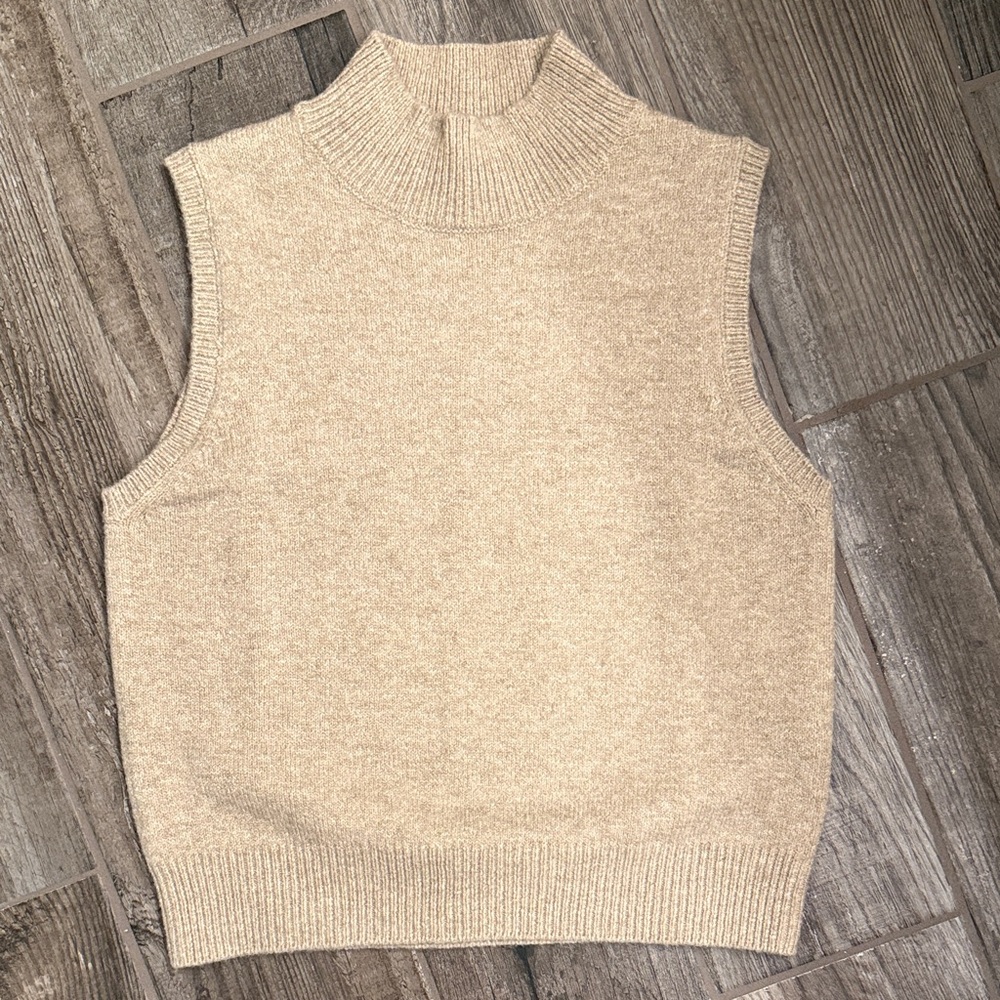 Elegant Tan Turtleneck Sweater Vest